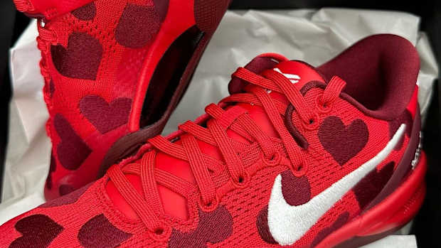 Kobe Bryant's red and white Nike sneakers.